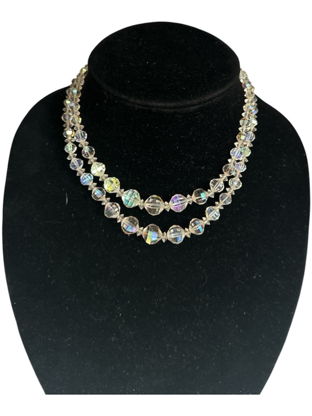Vintage Double-Strand Aurora Borealis Crystal Necklace